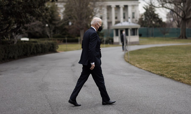 U.S. President Joe Biden walks out from the South Portico of the White House in Washington, D.C. Jan. 21, 2022.(Photo: Xinhua)