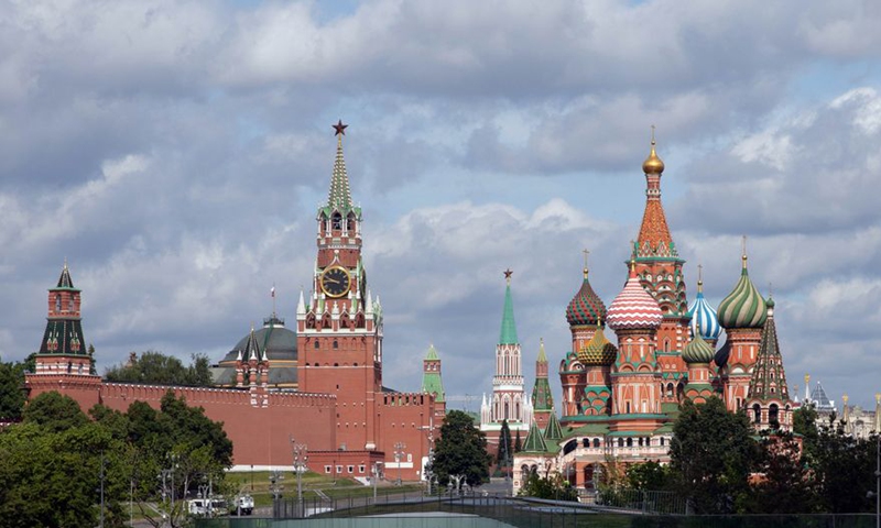 Photo taken on June 3, 2019 shows the Kremlin Palace (L) and the Saint Basil's Cathedral in Moscow, capital of Russia.Photo: Xinhua 