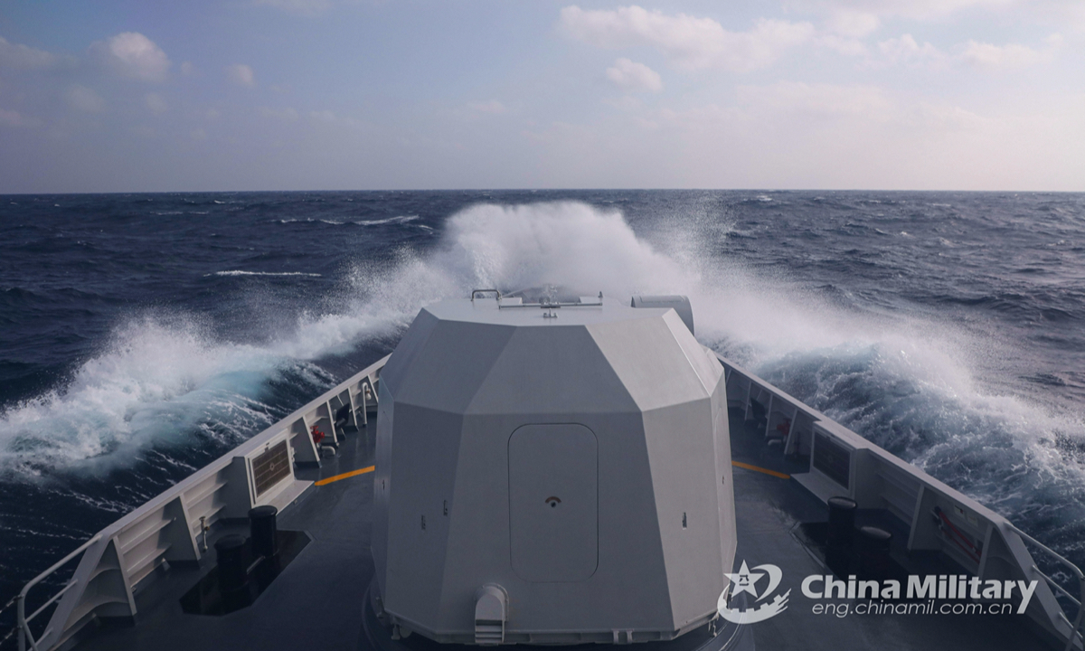 The guided-missile frigate Tongling (Hull 629) attached to a frigate flotilla with the navy under the PLA Southern Theater Command sails through the wind and waves during a maritime training exercise in mid-January, 2022. (eng.chinamil.com.cn/Photo by Li Zhengsong)
