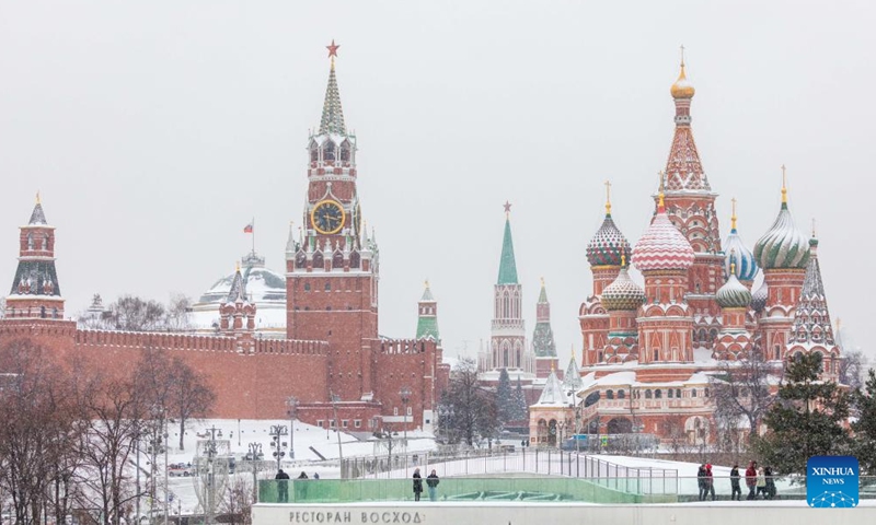 Photo taken on Jan. 26, 2022 shows the snow-covered Kremlin and Saint Basil's Cathedral in Moscow, Russia.Photo:Xinhua