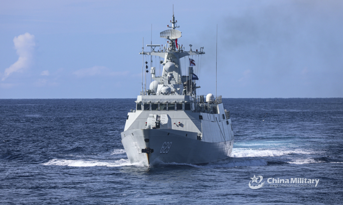 The guided-missile frigate Tongling (Hull 629) attached to a frigate flotilla with the navy under the PLA Southern Theater Command steams in the sea during a maritime training exercise in mid-January, 2022. (eng.chinamil.com.cn/Photo by Li Zhengsong) 