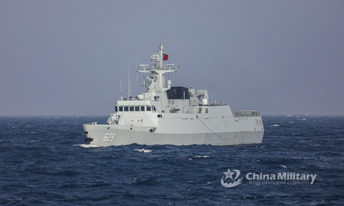 The guided-missile frigate Tongling (Hull 629) attached to a frigate flotilla with the navy under the PLA Southern Theater Command steams in the sea during a maritime training exercise in mid-January, 2022. (eng.chinamil.com.cn/Photo by Li Zhengsong) 