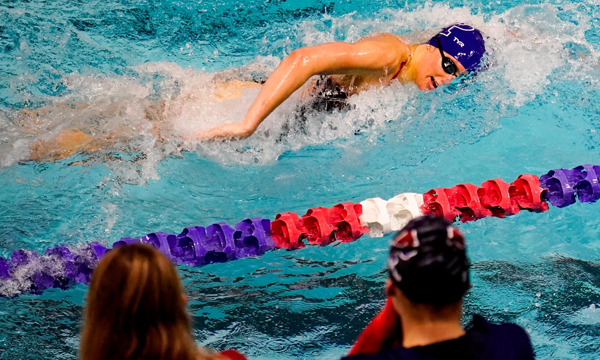 Lia Thomas competes on January 8, in Philadelphia, Pennsylvania. Photo: IC