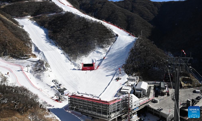 Photo taken on Jan. 28, 2022 shows a view of the National Alpine Skiing Center in Yanqing District, Beijing, capital of China.Photo:Xinhua
