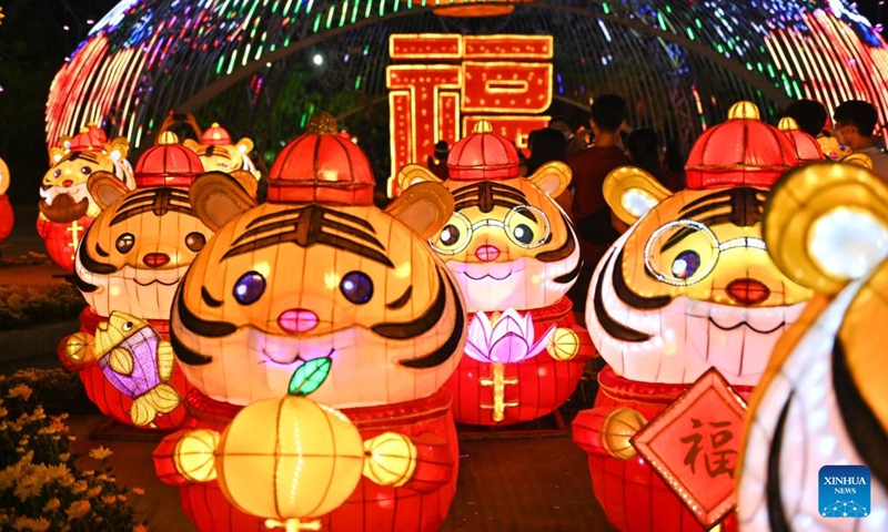 Photo taken on Jan. 28, 2022 shows a lantern fair in Jenjarom of Selongor, Malaysia. Themed with tiger, the lantern fair will last till the 15th day of the first month of the upcoming Chinese Lunar New Year, the year of the Tiger.(Photo: Xinhua)