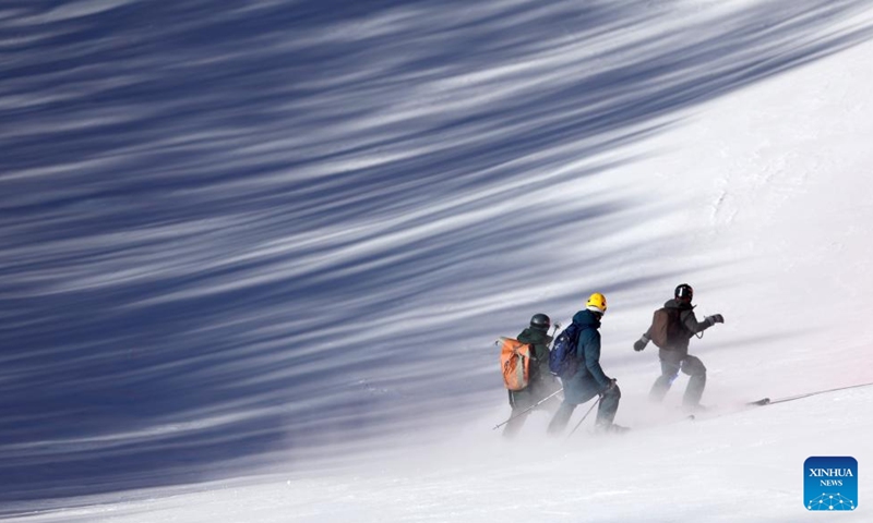 Staff members work at the National Alpine Skiing Center in Yanqing District, Beijing, capital of China, Jan. 28, 2022.Photo:Xinhua