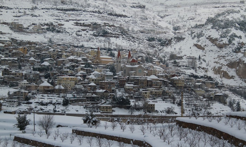 Snow covers villages in the Bcharreh district, Lebanon, on Jan. 28, 2022.(Photo: Xinhua)