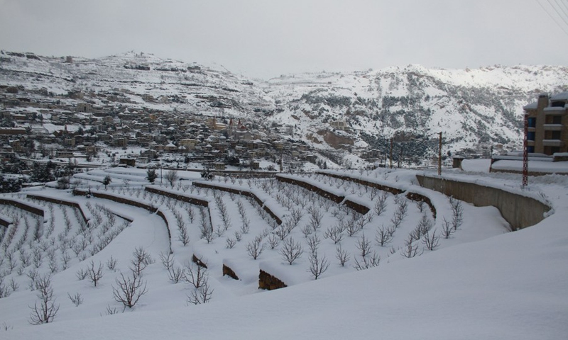 Snow covers villages in the Bcharreh district, north Lebanon, on Jan. 28, 2022.(Photo: Xinhua)