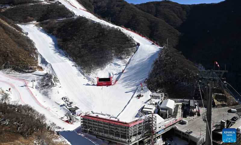 Photo taken on Jan. 28, 2022 shows a view of the National Alpine Skiing Center in Yanqing District, Beijing, capital of China. The National Alpine Skiing Center located in Yanqing is the first Olympic-standard alpine ski venue in China with a maximum vertical drop of about 900 meters. The center is set to host the Alpine skiing competitions at Beijing 2022.Photo:Xinhua