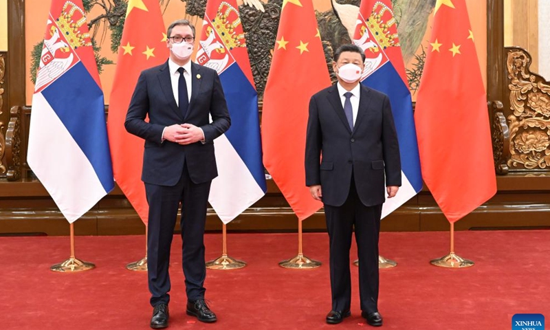 Chinese President Xi Jinping meets with visiting Serbian President Aleksandar Vucic at the Great Hall of the People in Beijing, capital of China, Feb. 5, 2022. (Xinhua)