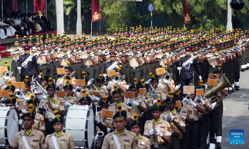 People take part in a parade during the Independence Day celebrations in Colombo, Sri Lanka, on Feb. 4, 2022.Photo:Xinhua