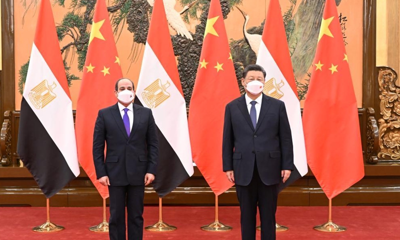 Chinese President Xi Jinping (right) meets with Egyptian President Abdel-Fattah al-Sisi at the Great Hall of the People in Beijing, capital of China on February 5, 2022. Photo: Xinhua