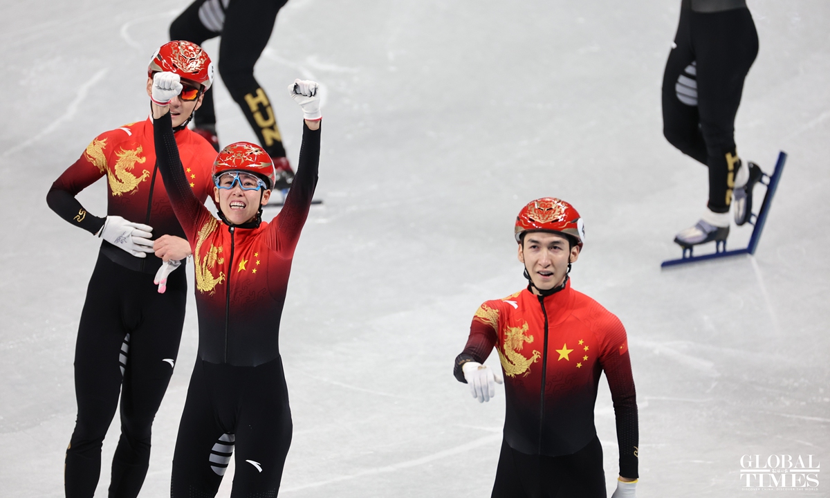 ongratulations! Team China wins its first gold at Beijing 2022 Winter Olympics.Photo:Li Hao/GT