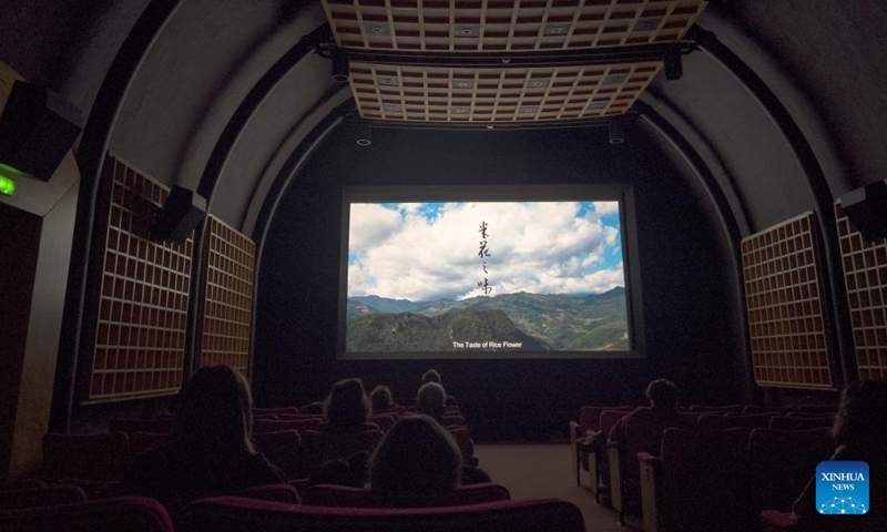 Audiences watch the Chinese film The Taste of Rice Flower in the National Center for Creativity in Valletta, Malta, on Feb. 4, 2022.Photo:Xinhua