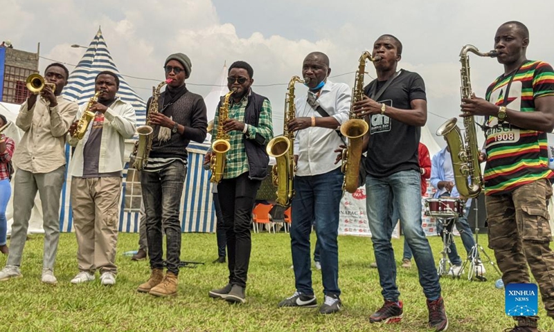 Photo taken on Feb. 4, 2022 shows musicians playing brass at the Amani music festival held in Goma, northeastern Democratic Republic of the Congo (DRC).Photo;Xinhua