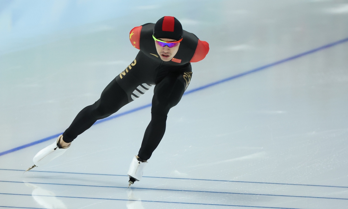 Chinese speed skater Ning Zhongyan competes in the men's 1,500 meters final at the Beijing Winter Olympics on February 8, 2022. Photo: Li Hao/Global Times