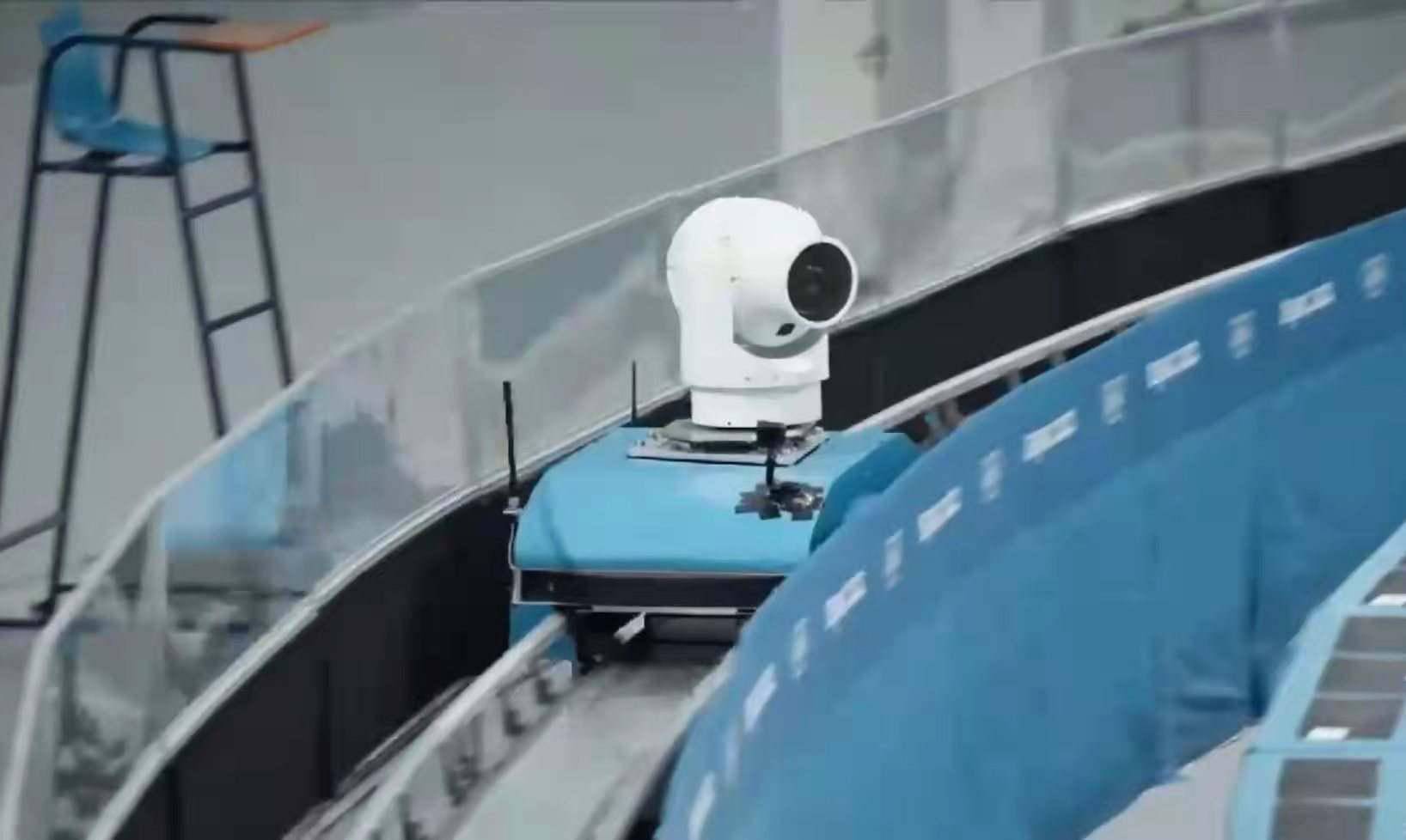 Lie Bao, a 4K high-definition high-speed camera system, is used to broadcast speed skating evetns at Beijing 2022. Photo: Beijing Daily