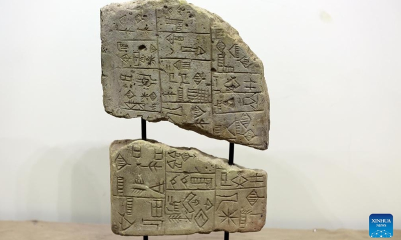A cuneiform tablet is displayed at a museum in Baghdad, Iraq, Feb. 8, 2022.Photo:Xinhua