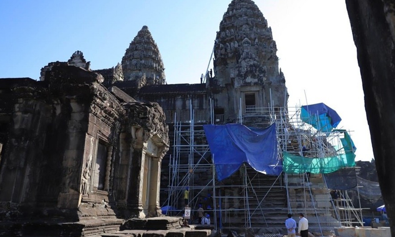 Photo taken on Jan. 6, 2022, shows the restoration site of the central tower of Angkor Wat in Siem Reap province, Cambodia.Photo:Xinhua