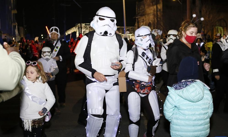 Participants in Star Wars costume take part in the parade during Krewe of Chewbacchus, a Sci-Fi themed Mardi Gras parade, held in New Orleans, Louisiana, the United States, Feb. 5, 2022.Photo:Xinhua
