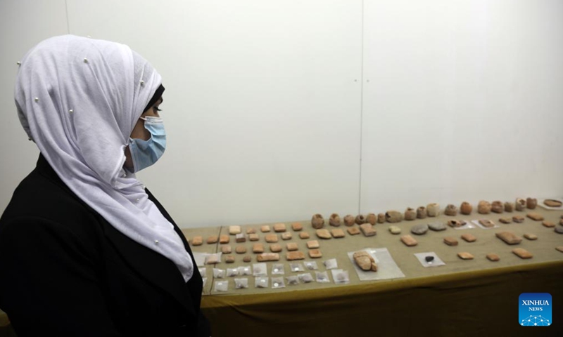 Retrieved artifacts are displayed at a museum in Baghdad, Iraq, Feb. 8, 2022.Photo:Xinhua