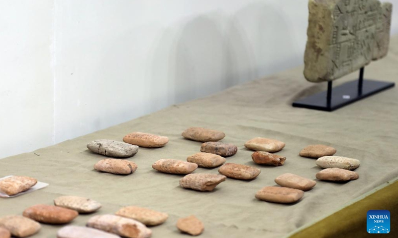 Retrieved artifacts are displayed at a museum in Baghdad, Iraq, Feb. 8, 2022.Photo:Xinhua