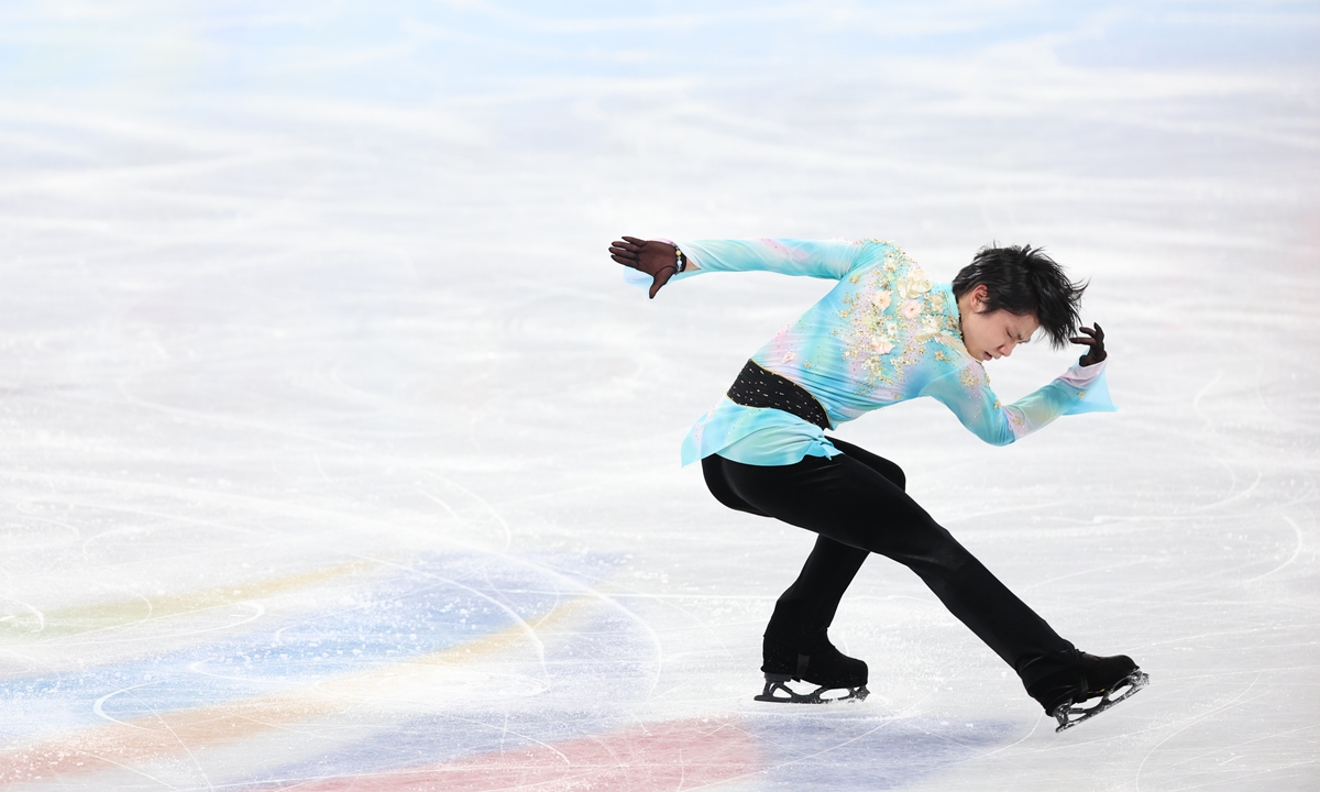 Yuzuru Hanyu of Japan competes during the men's single free skating on February 10, 2022 in Beijing, China. Photo: Li Hao/Global Times