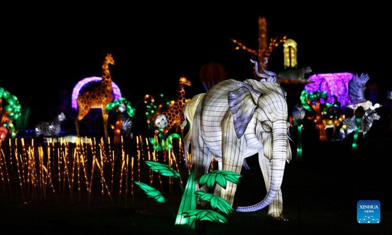 Illuminated sculptures are on display during a light festival at Thoiry zoo near Paris, France, Feb. 13, 2022. The festival runs till March 6, 2022.Photo:Xinhua