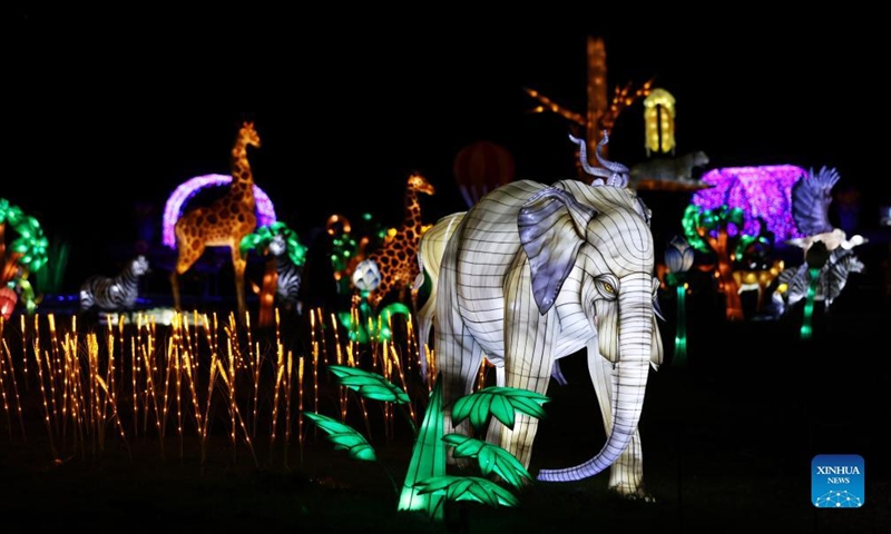 Illuminated sculptures are on display during a light festival at Thoiry zoo near Paris, France, Feb. 13, 2022. The festival runs till March 6, 2022.Photo:Xinhua