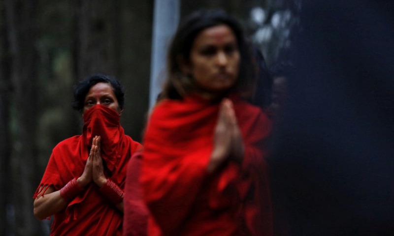 Devotees are seen during the Madhav Narayan Festival in Bhaktapur, Nepal, Feb. 14, 2022.Photo:Xinhua