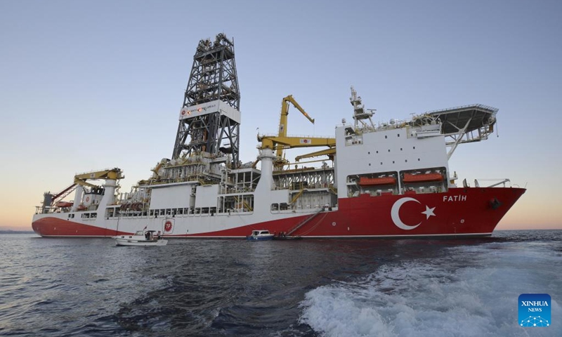 File photo provided by the Turkish Energy and Natural Resources Ministry shows Turkey's ultra-deepwater drillship Fatih on the sea. Turkey's ultra-deepwater drillship Fatih on Wednesday started its third mission in a new well in the Black Sea to explore more discoveries, Turkish Energy and Natural Resources Minister Fatih Donmez announced.(Photo: Xinhua)