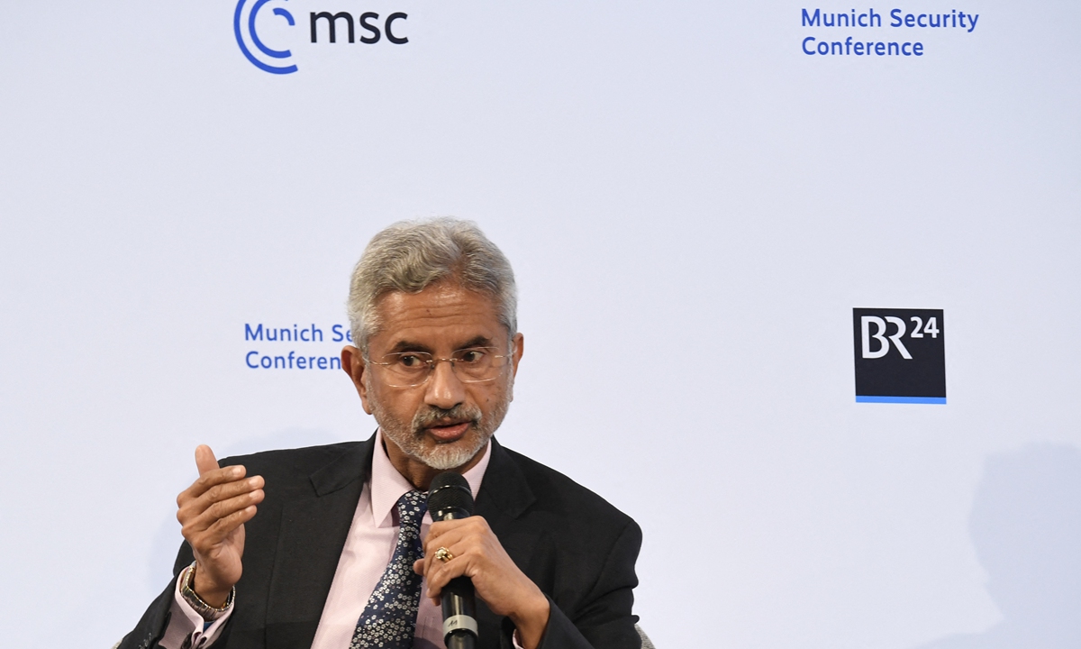 Indian Foreign Minister Subrahmanyam Jaishankar speaks on stage during the 58th Munich Security Conference (MSC) in Munich, southern Germany on Saturday. Photo: AFP