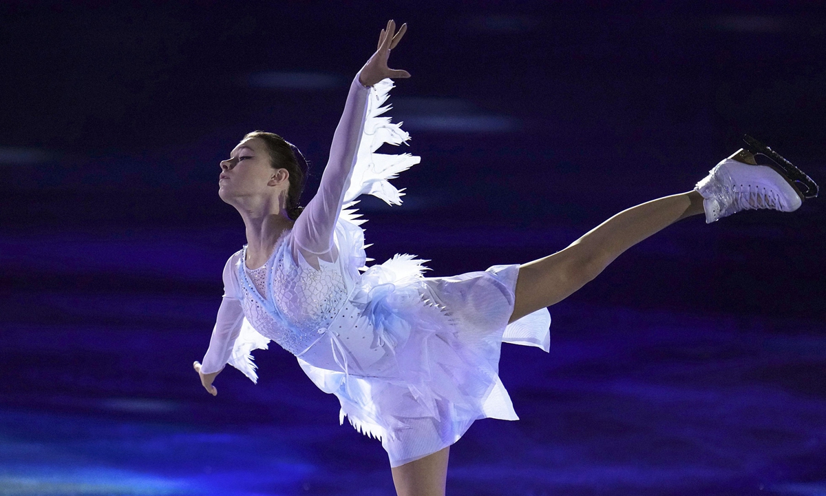 Anna Shcherbakova of the Russian Olympic Committee performs during the figure skating exhibition gala at the Beijing Winter Olympics on February 20, 2022, in Beijing. ?Photo: VCG