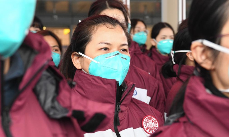 The second anti-pandemic work group from the Chinese mainland to support the COVID-19 control efforts of the Hong Kong Special Administrative Region (HKSAR) arrives at south China's Hong Kong, Feb. 19, 2022.Photo：Xinhua