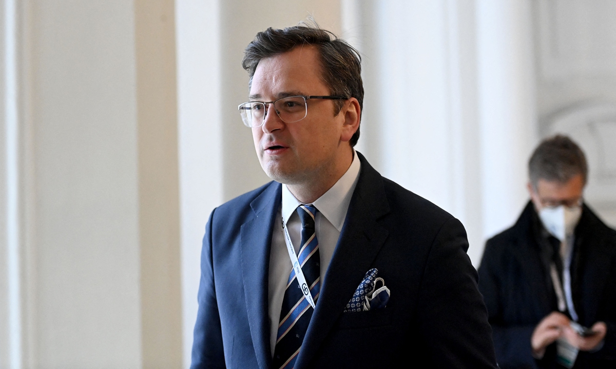 Ukrainian Foreign Minister Dmytro Kuleba arrives for a meeting with the Foreign Ministers of the G7 Nations on the sidelines of the Munich Security Conference (MSC) in Munich, southern Germany, on February 19, 2022. Photo:VCG