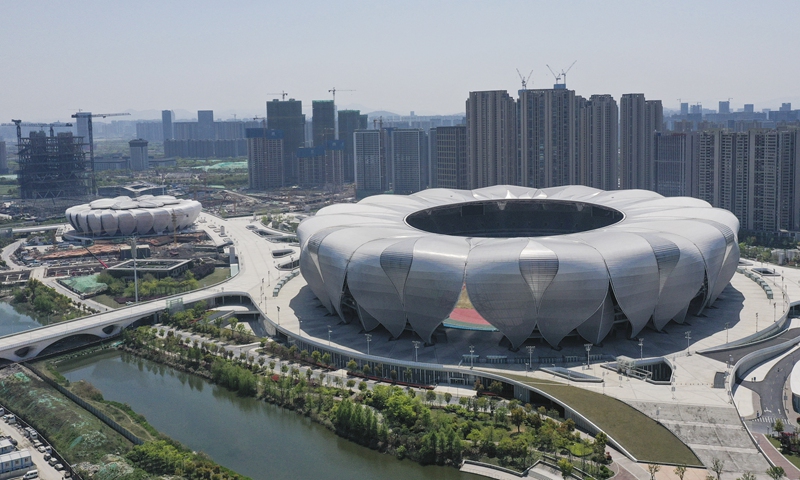 A bird's view image of the main venue for the Hangzhou 2022 Asian Games taken on April 8, 2020.Photo:Xinhua