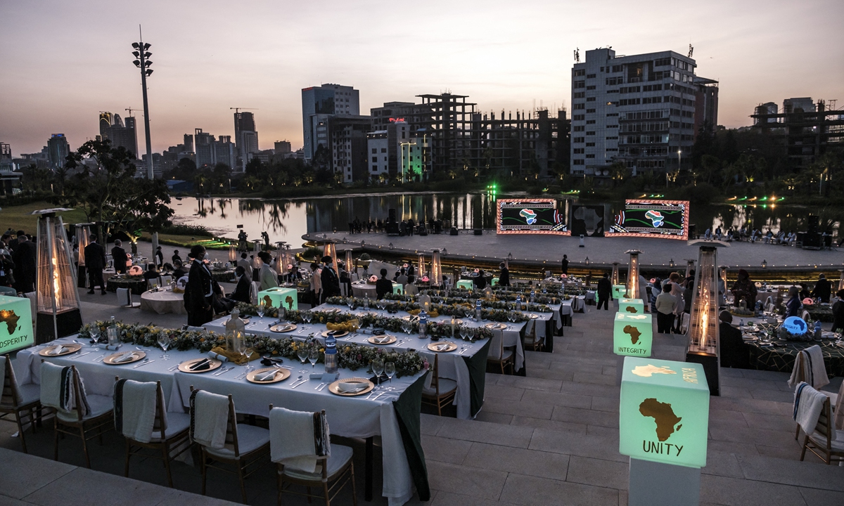 A view of the tables of a gala dinner offered by the government of Ethiopia for the participants of the 35th summit of the African Union, in the city of Addis Ababa, Ethiopia on February 5, 2022 Photo: AFP