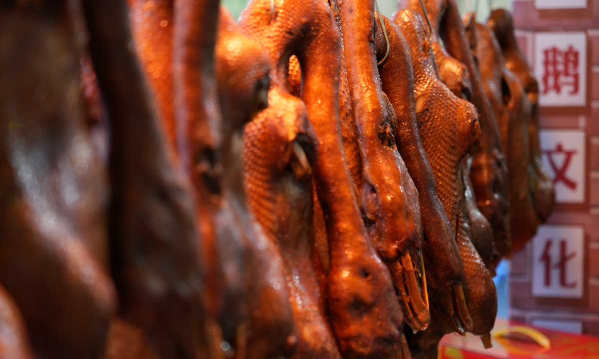 A display of different goose cuisine at the exhibition.Photo: Deng Zijun/GT