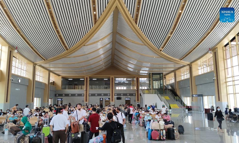 Photo taken on Feb. 13, 2022, shows the waiting hall of the Luang Prabang Station along the China-Laos Railway in Luang Prabang, Laos. The Laos-China Railway Company (LCRC) has announced it will operate slower-speed trains in addition to the two existing high-speed EMU (electric multiple unit) trains to meet the growing needs of passengers.(Photo: Xinhua)