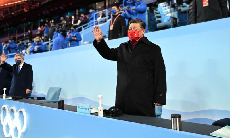 Chinese President Xi Jinping and International Olympic Committee (IOC) President Thomas Bach attend the closing ceremony of the Beijing 2022 Olympic Winter Games at the National Stadium in Beijing, capital of China, Feb. 20, 2022. (Photo: Xinhua)