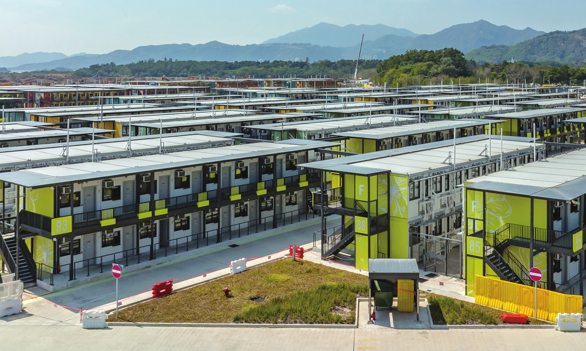 A temporary isolation facility for COVID-19 patients at Penny's Bay on February 25, 2022 in Hong Kong. The mainland commissioned a construction team to build 10,000 isolation and treatment units for patients at Penny's Bay and Kai Tak Cruise Terminal. Photo: VCG