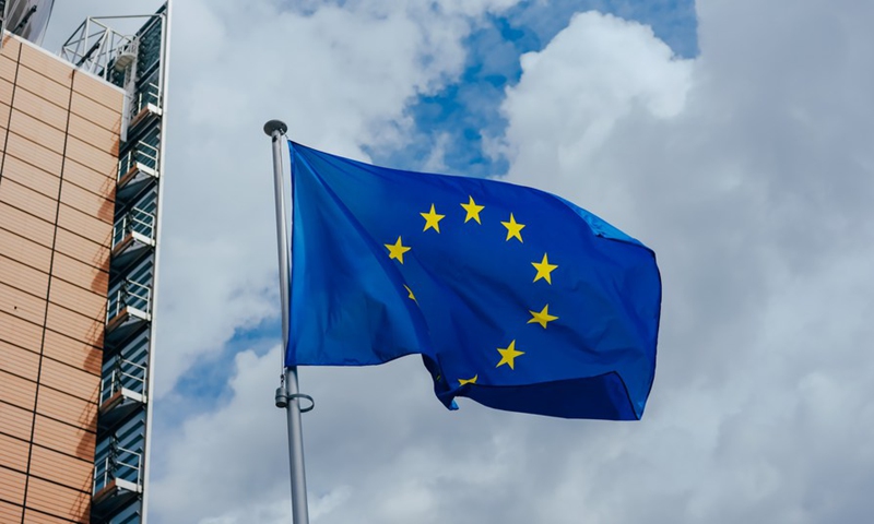 A European Union flag is seen in front of the European Commission headquarters in Brussels, Belgium, July 7, 2020.Photo:Xinhua