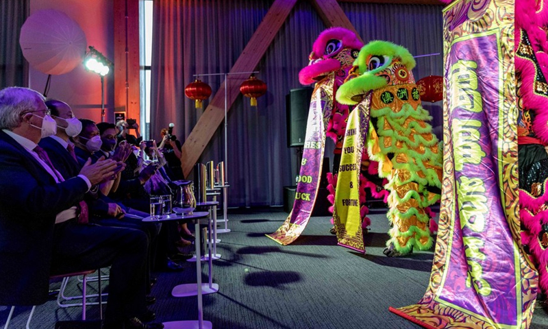 Photo taken on Feb. 26, 2022 shows a Lunar New Year Celebration was held including lion dance performances at the Australian National University in Canberra, Australia.Photo:Xinhua