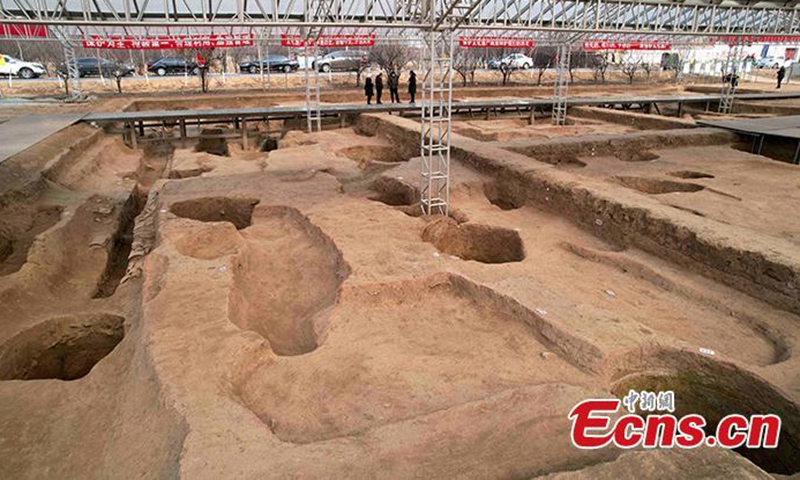 Archeologists unearth the ruins of Jixia Academy, ancient China's first government-run institution of higher learning, in Linzi District of Zibo City in east China's Shandong Province, Feb.24, 2022. (Photo: China News Service/Liang Ben) 