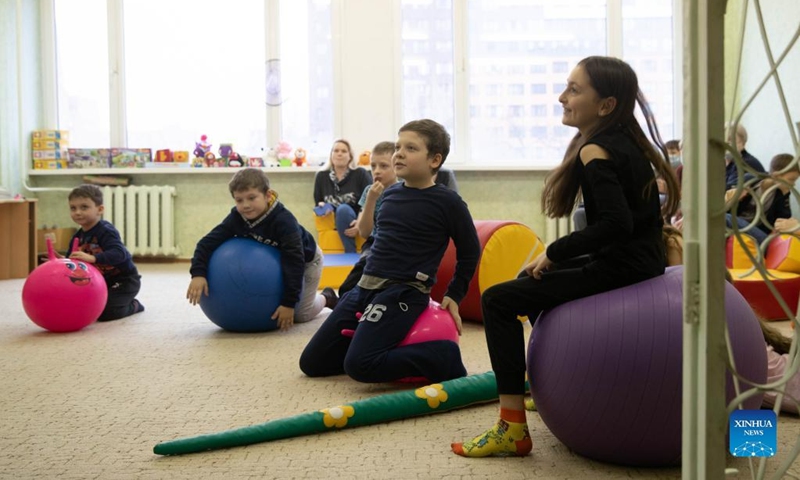 Children from Donbass play at an accommodation site in a university dormitory in Rostov-on-Don, Russia, on Feb. 28, 2022. (Xinhua/Bai Xueqi)