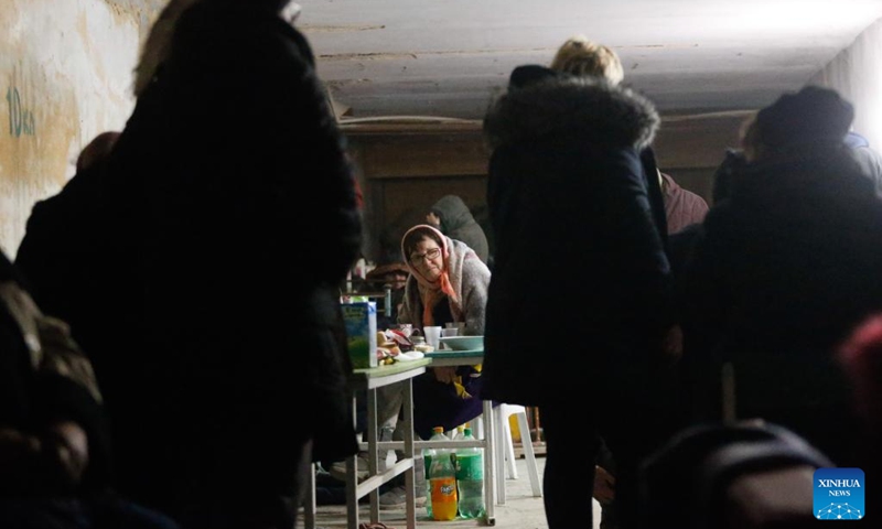 People are seen in a bomb shelter in Donetsk, March 1, 2022.(Photo: Xinhua)
