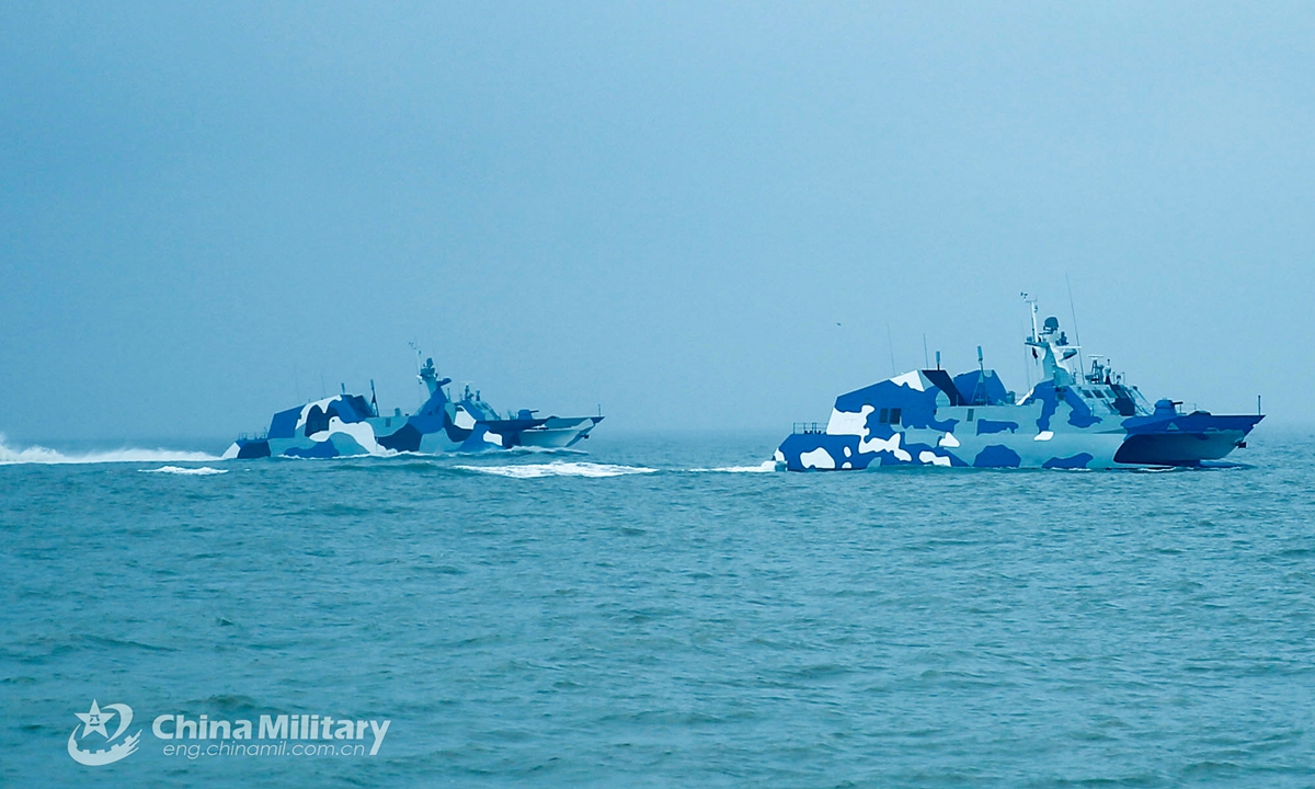 Fast attack missile boats attached to a group with the navy under the PLA Eastern Theater Command steam in formation during a maritime training exercise in waters of the East China Sea on February 22, 2022.Photo:China Military
