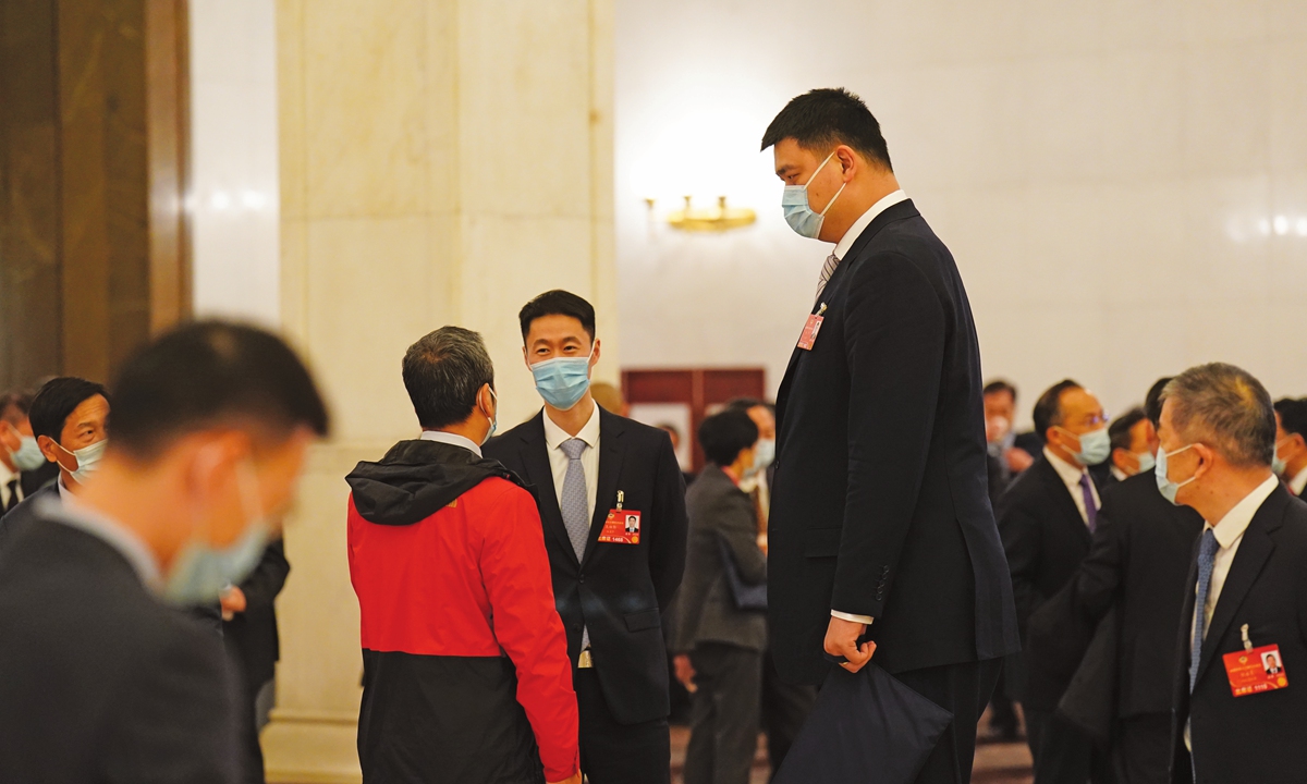 Yao Ming,  Chinese Basketball Association President and Chinese People's Political Consultative Conference (CPPCC) member, attends the fifth session of the 13th National Committee of the CPPCC that opened on March 4, 2022 in Beijing. Photo: VCG
