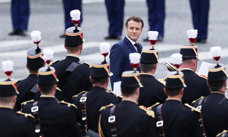File photo taken on July 14, 2021 shows French President Emmanuel Macron attending the annual Bastille Day military parade in Paris, France.Photo:Xinhua