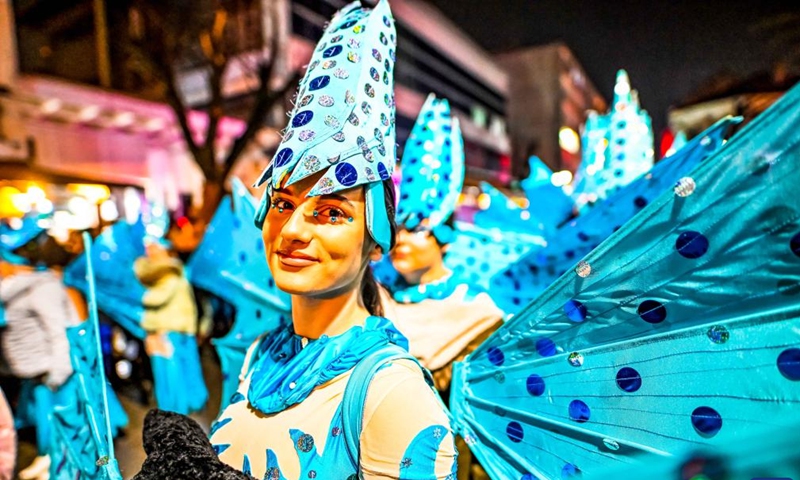 Costumed revelers perform during the great evening carnival on the streets of Strumica, North Macedonia, March 5, 2022.Photo:Xinhua